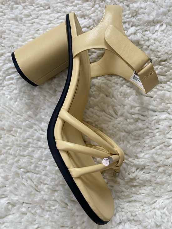 Ecco Shoes - Ecco Pale Yellow Block Heel Sandals with Strappy Knot Detail